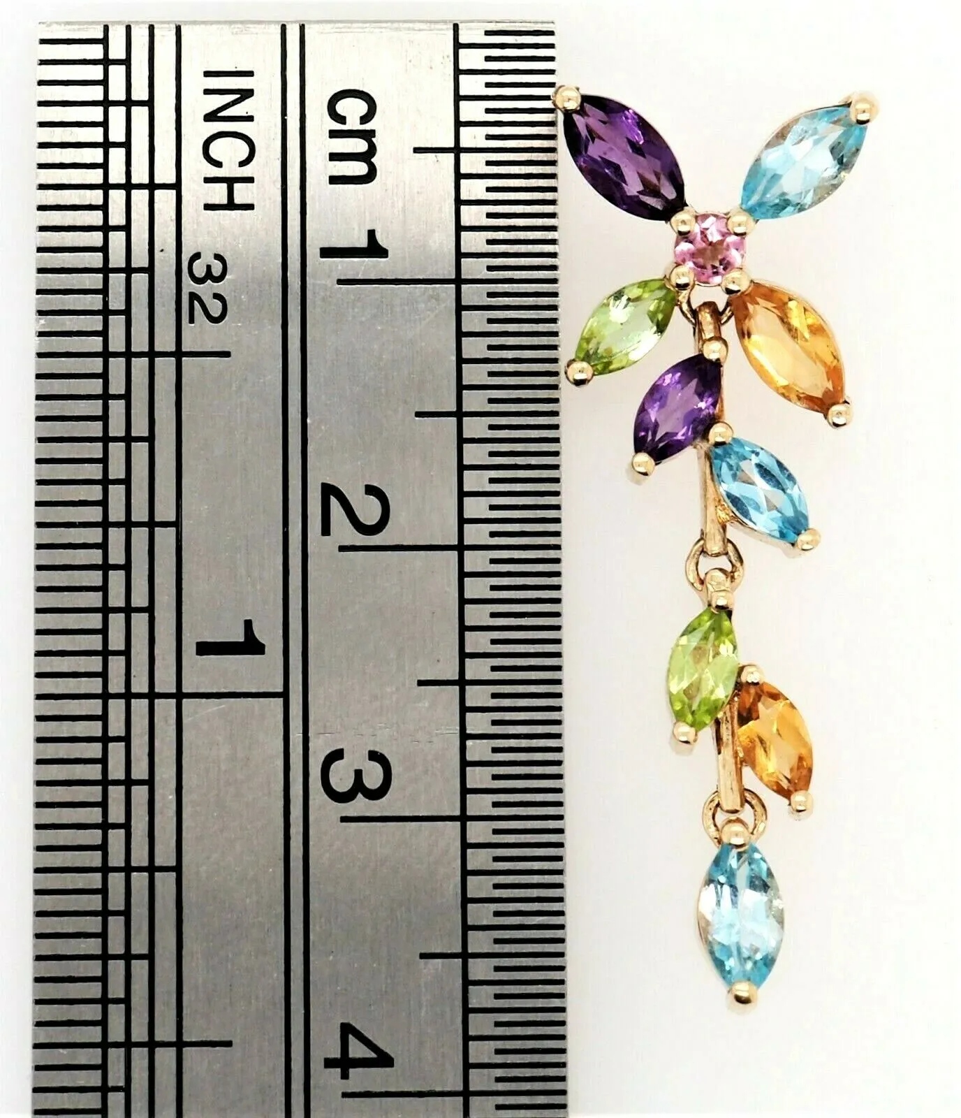 Pink Sapphire, Citrine, Amethyst, Topaz Pendant 9ct Yellow Gold Necklace