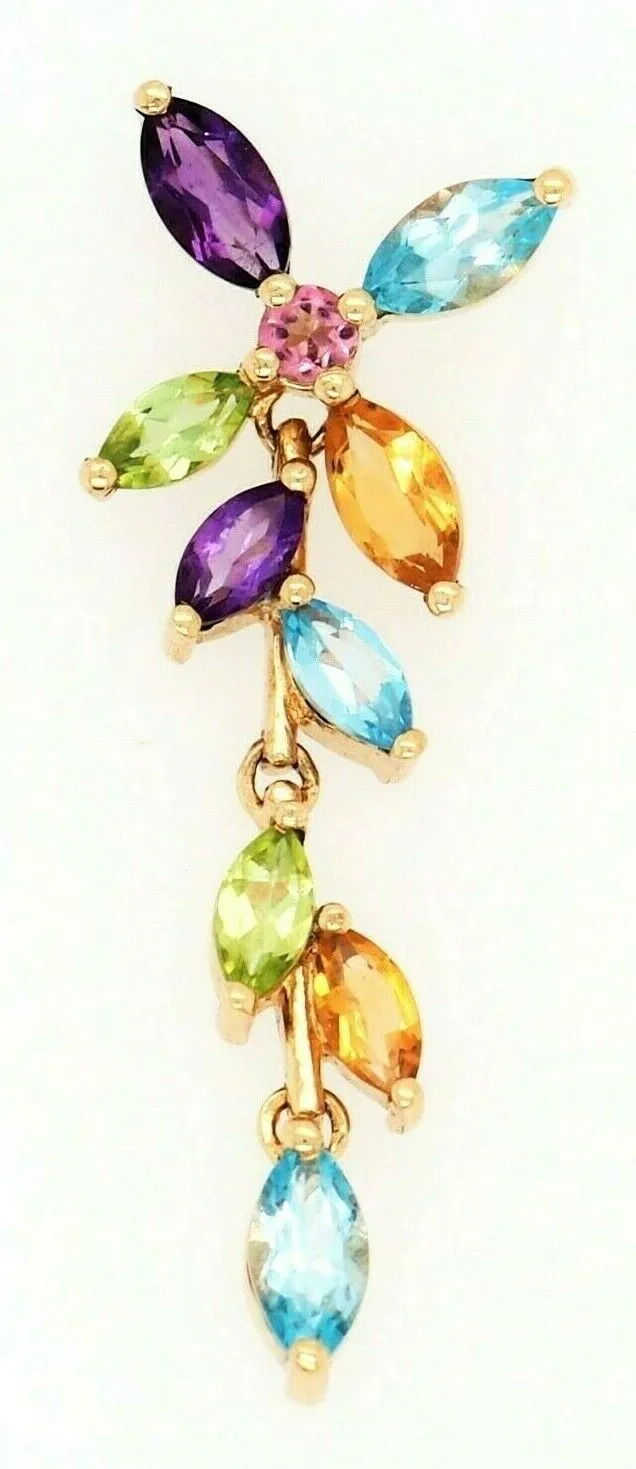 Pink Sapphire, Citrine, Amethyst, Topaz Pendant 9ct Yellow Gold Necklace