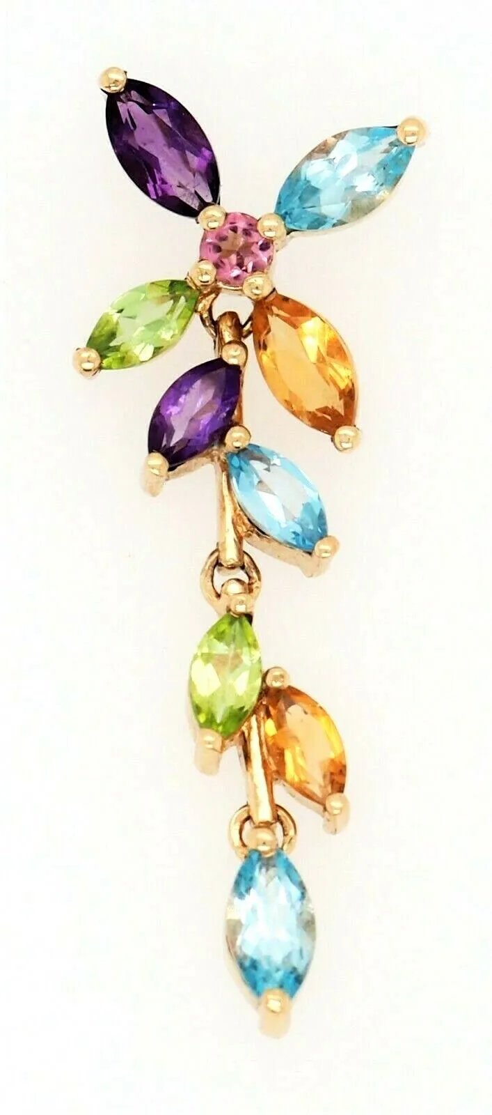 Pink Sapphire, Citrine, Amethyst, Topaz Pendant 9ct Yellow Gold Necklace