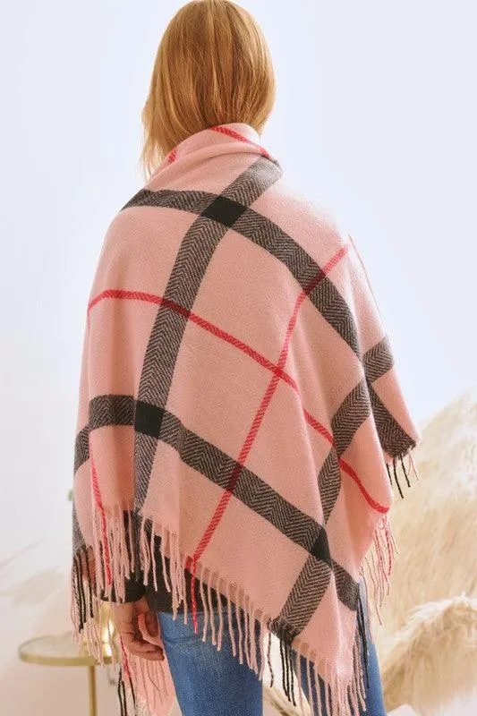 Plaid Square Fringe Shawl Scarf