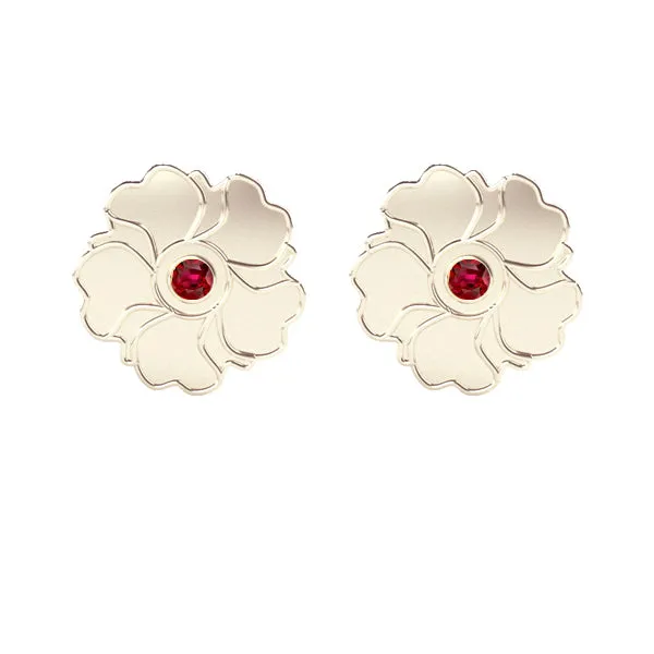 Poppy Stud Earrings in Sterling Silver with Ruby Gemstone