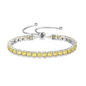 "Eternal Elegance" November Birthstone Yellow Citrine Sterling Silver Tennis Bracelet Classic Bolo Chain