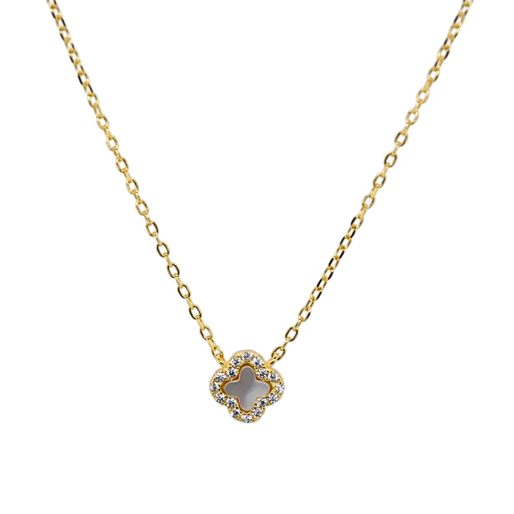 "TINY CLOVER"  MOP CZ Necklace