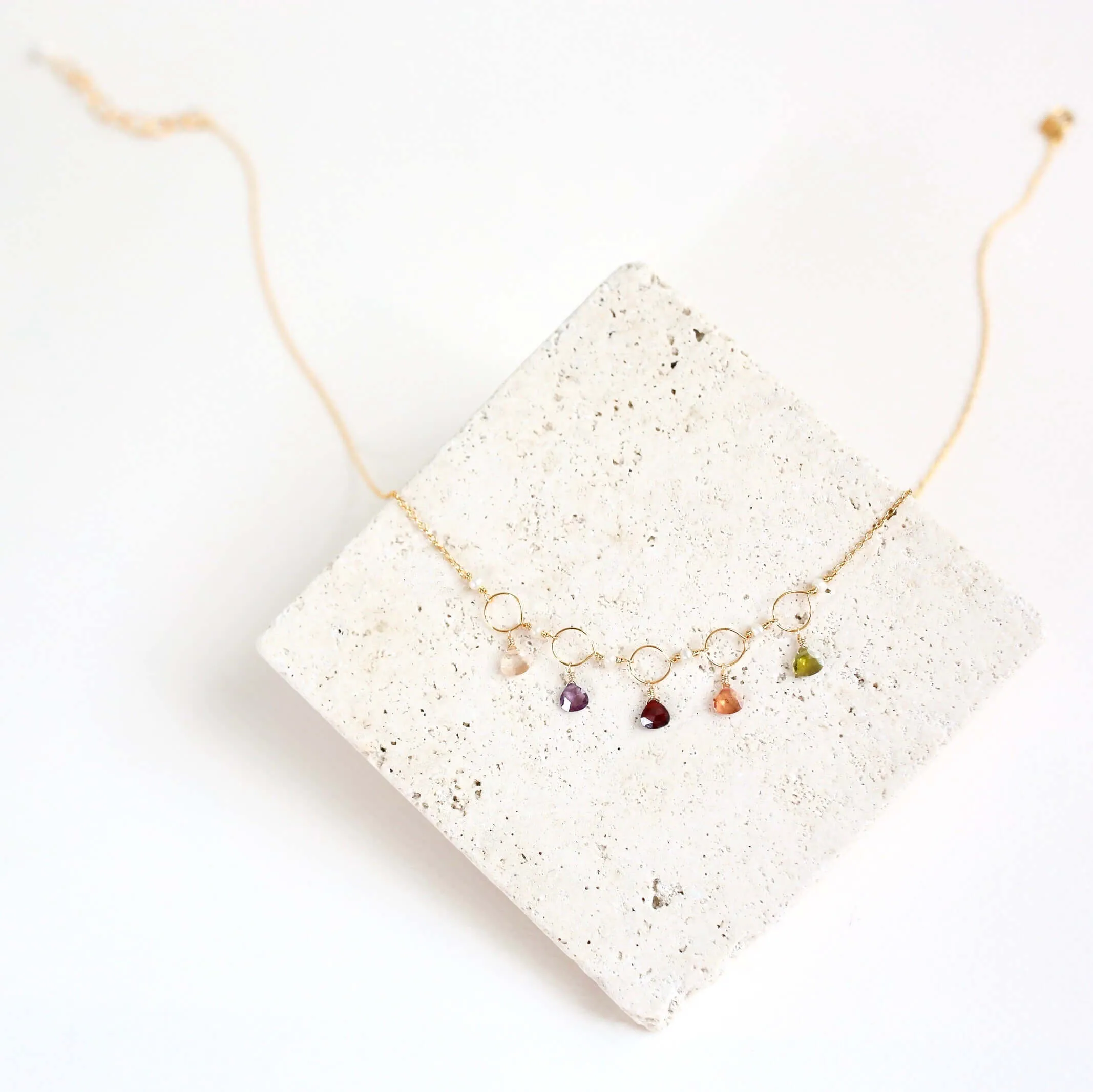 Rainbow Gemstone Mini Sparkler Necklace - Gold