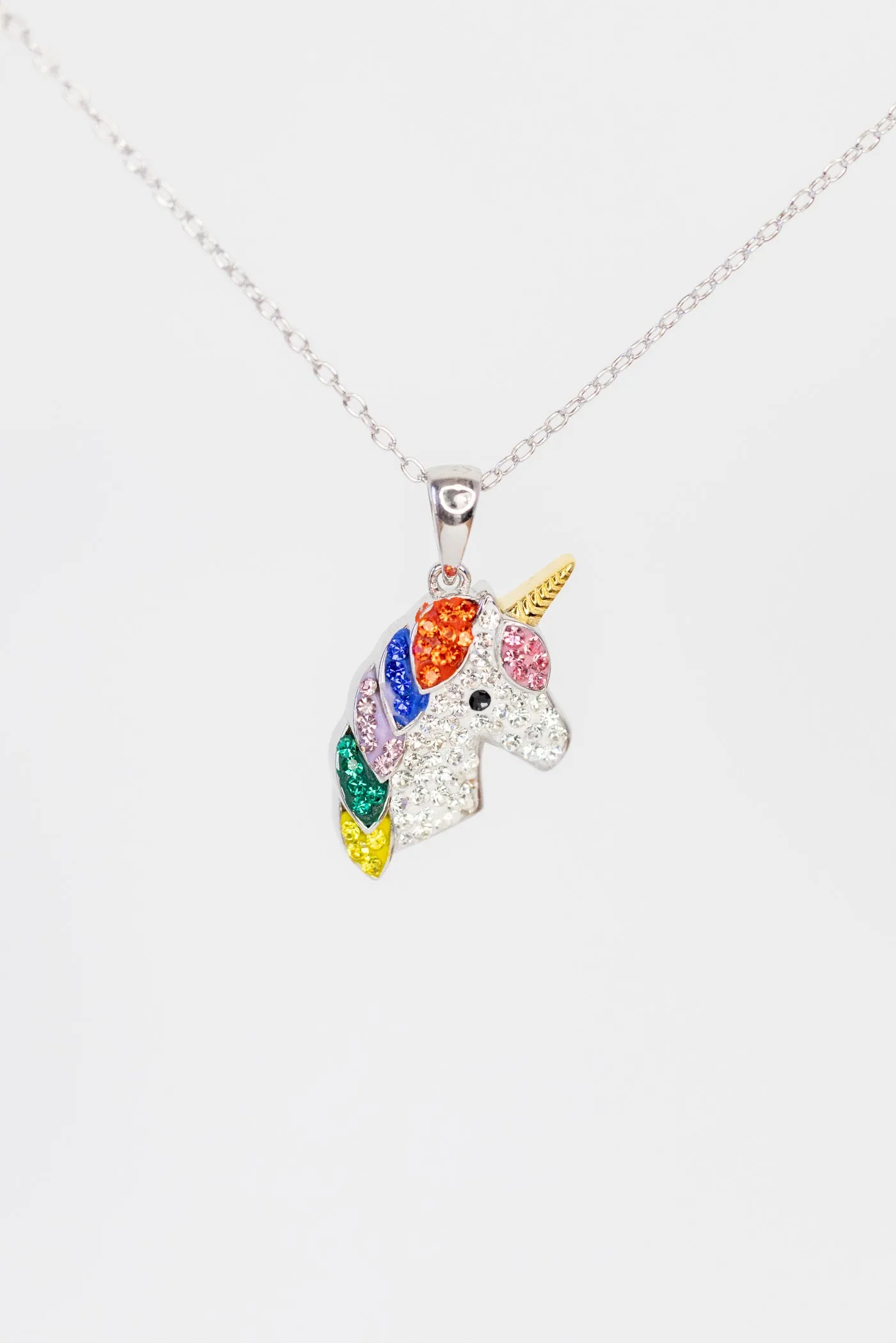 Rainbow Unicorn Crystal Sterling Silver Necklace