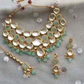 Rajni- Kundan Choker Set Mint Green