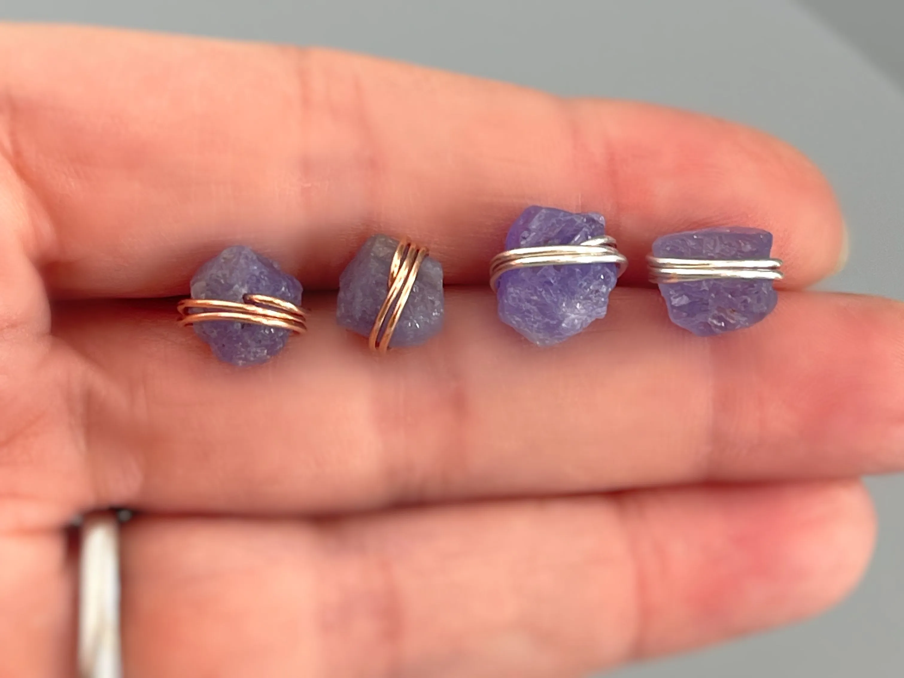 Raw Tanzanite Stud Earrings Organic Gemstone Stud Earrings