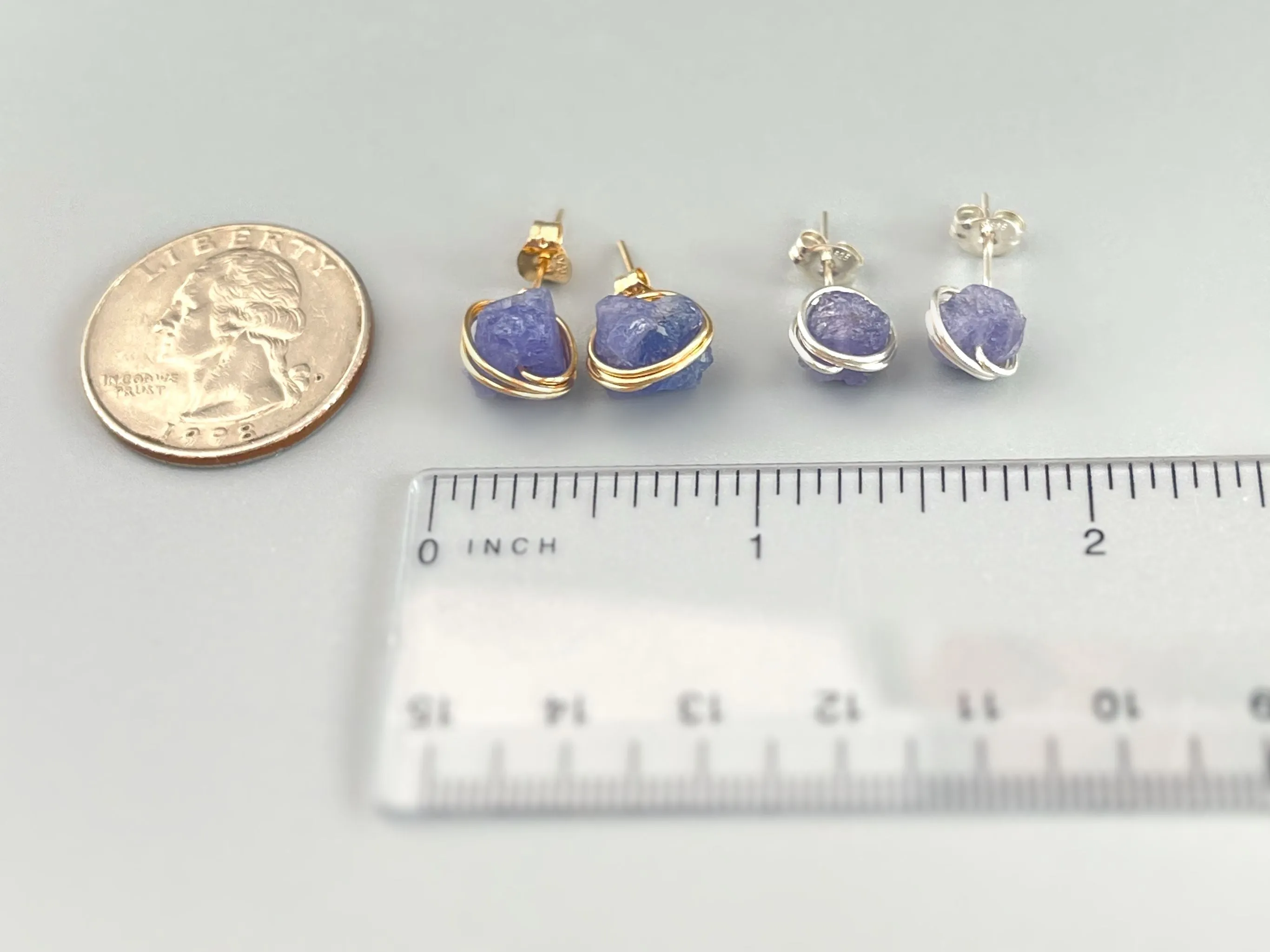 Raw Tanzanite Stud Earrings Organic Gemstone Stud Earrings