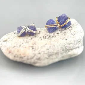 Raw Tanzanite Stud Earrings Organic Gemstone Stud Earrings