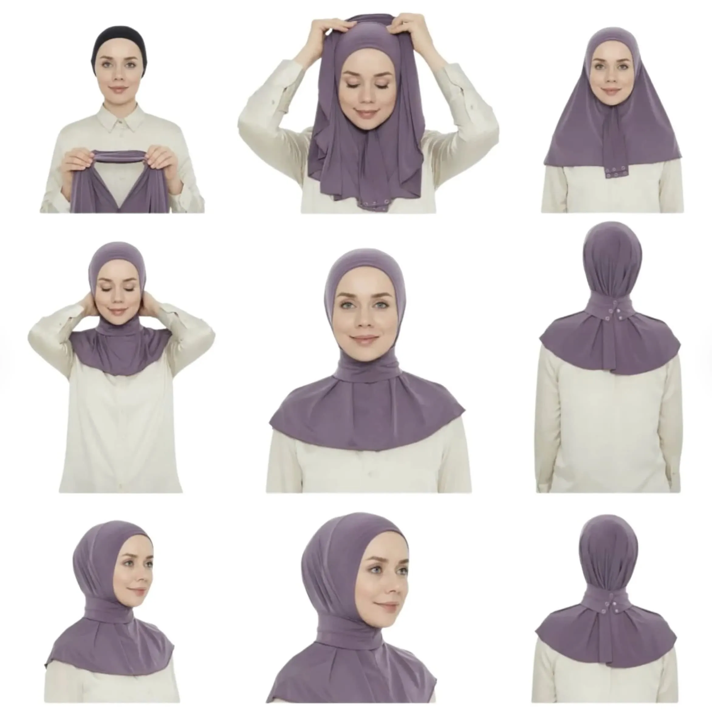 Ready To Go Instant Hijab for Ladies Girls Women With Tie Back Buttons Premium Quality Jersey Scarf