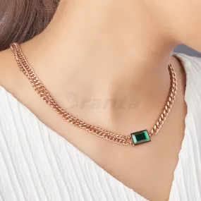 Rectangle Emerald Cuban Link Chain Necklace