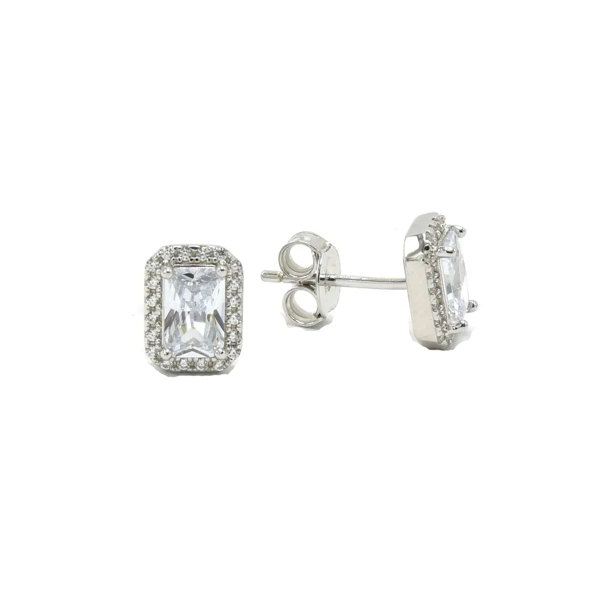 Rectangle Stud Earrings 925 Sterling Silver Zircon Rectangle Luxury Fashion Studs Emerald Cut Studs