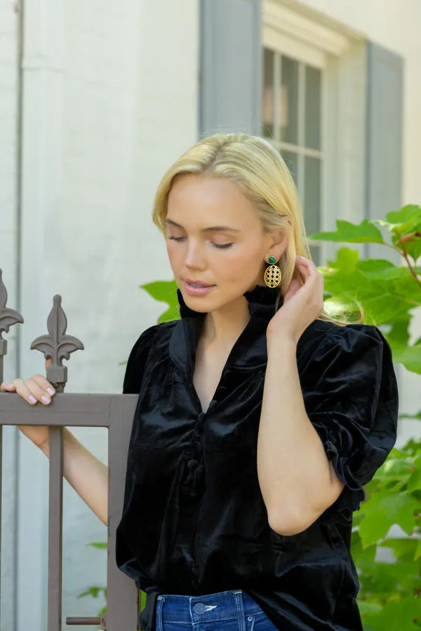 Remy Wicker Gold Oval & Emerald Earrings