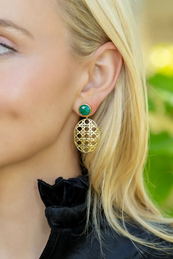 Remy Wicker Gold Oval & Emerald Earrings