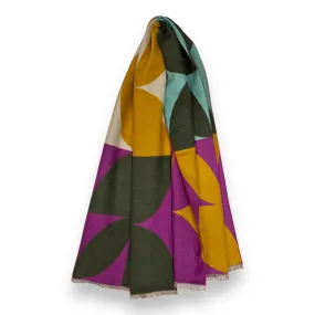 Retro Print Cashmere Blend Scarf - Purple/Mustard