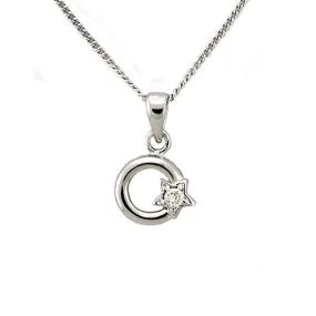 Rhodium Brass Chain Pendant with AAA Grade CZ in Clear for Women Style LOA1354