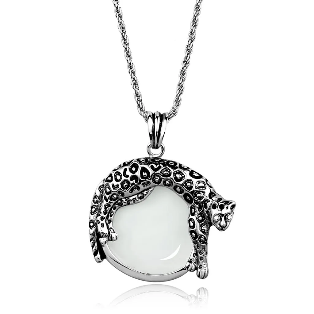 Rhodium Brass Magnifier pendant with Synthetic Synthetic Glass in Clear for Women Style 3W908