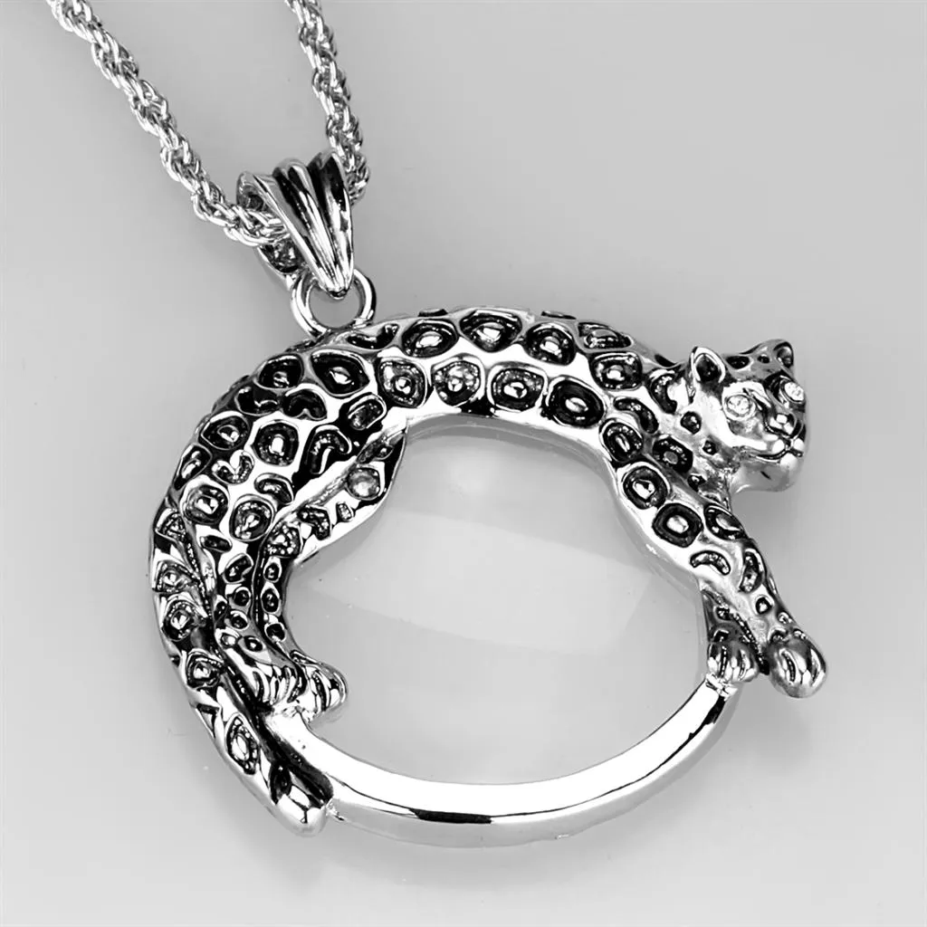 Rhodium Brass Magnifier pendant with Synthetic Synthetic Glass in Clear for Women Style 3W908