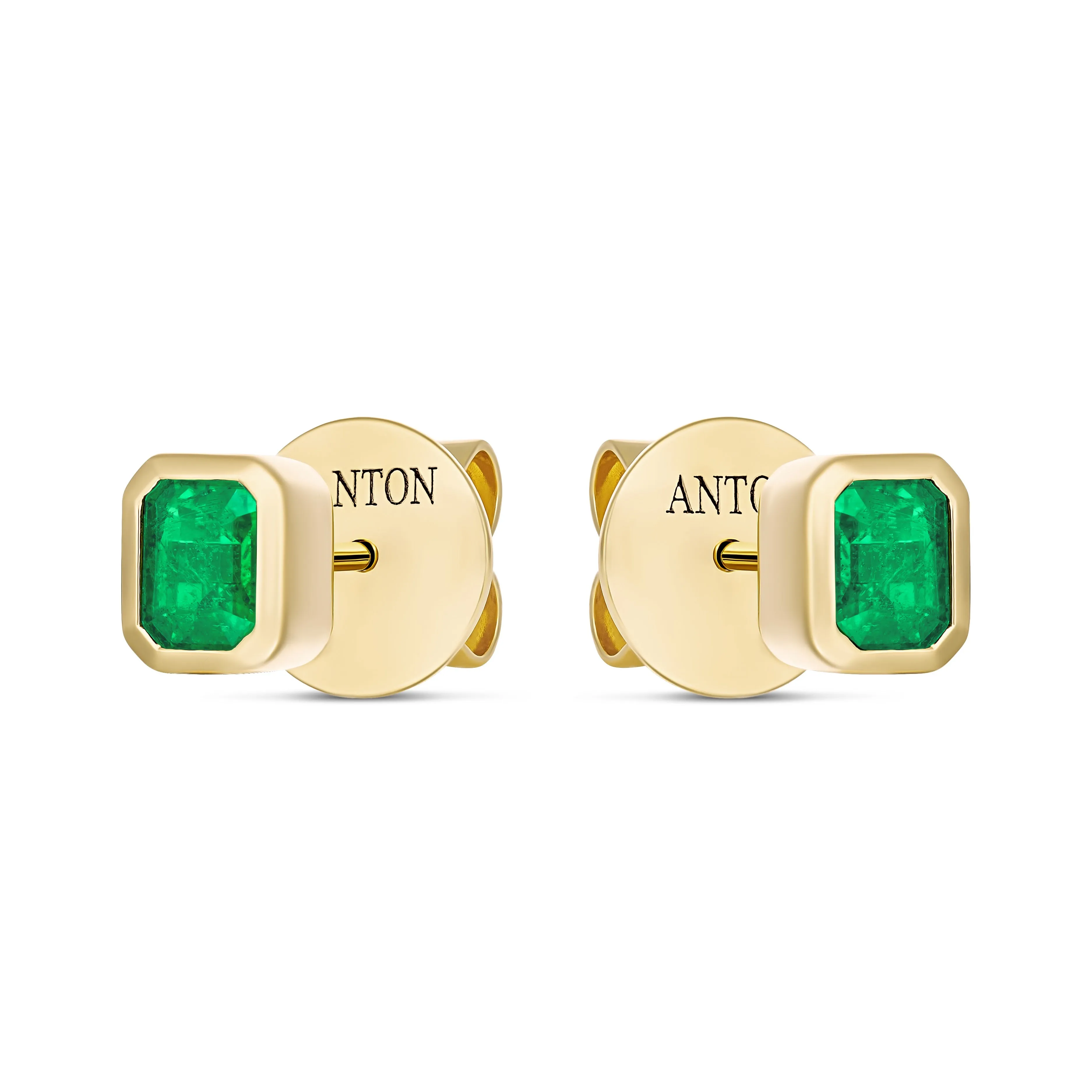 Riviera Emerald Cut Emerald Gemstone Bezel Studs | 18K  Yellow Gold