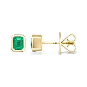 Riviera Emerald Cut Emerald Gemstone Bezel Studs | 18K  Yellow Gold