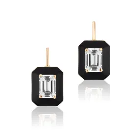 Rock Crystal Emerald-Cut Earrings with Black Enamel