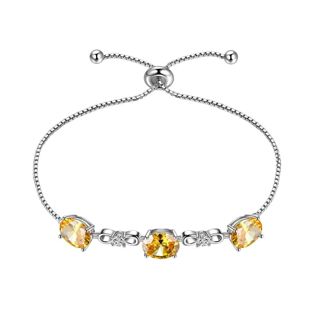 Round Birthstone November Citrine Bracelet Women Girls Jewelry Birthday Gift Sterling Silver