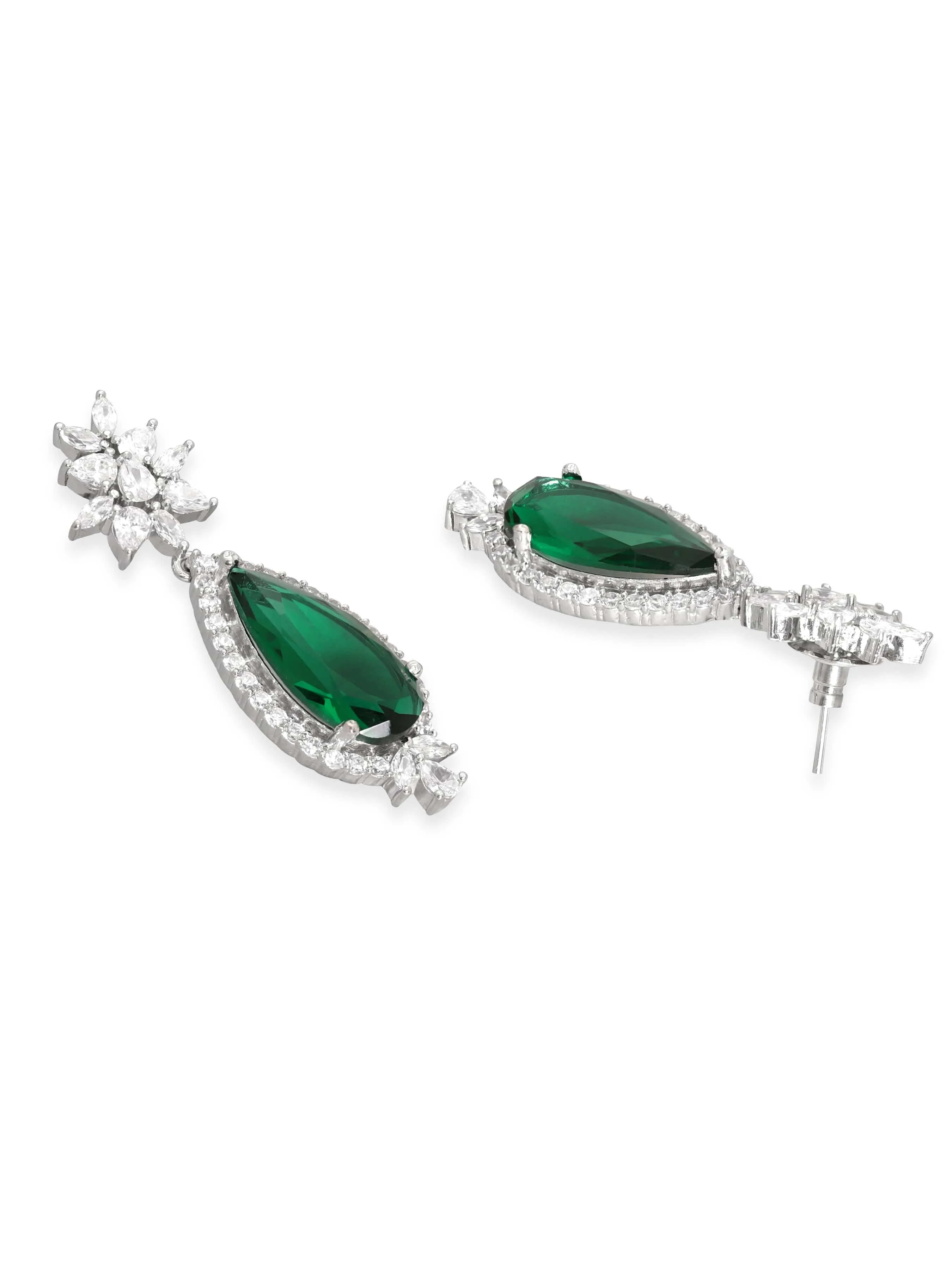 Rubans Rhodium Plated Emerald Green Zirconia Statement Jewellery Set