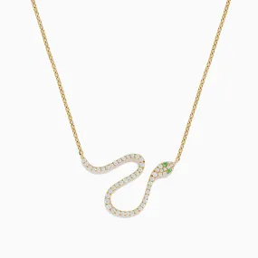 Safari 14K Yellow Gold Emerald and Diamond Snake Necklace