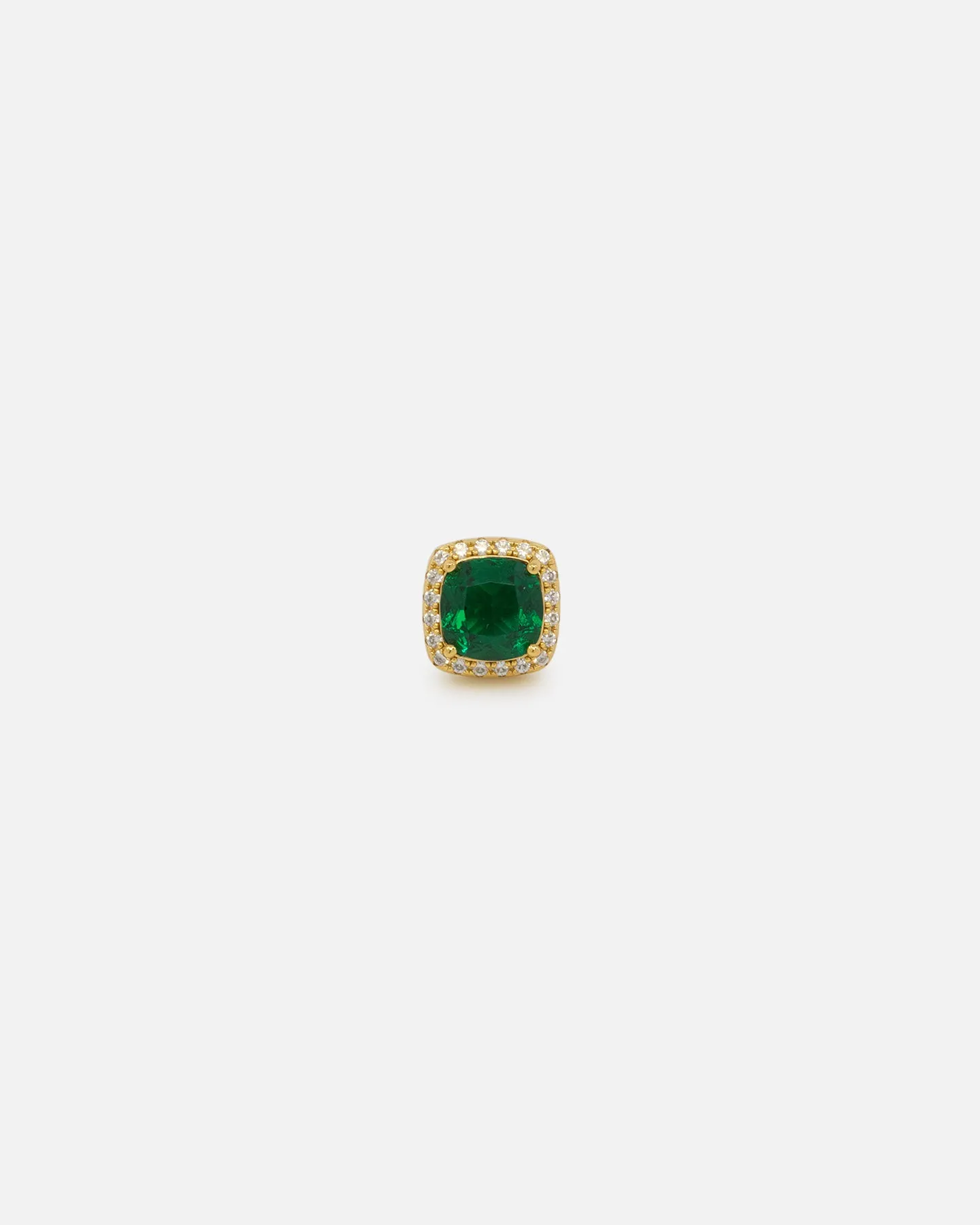 Saint Morta Cushion Cut Halo Earrings Iced Gold/Emerald