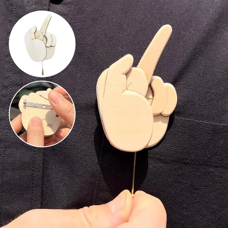 SAKER® Funny Wooden Finger Brooch