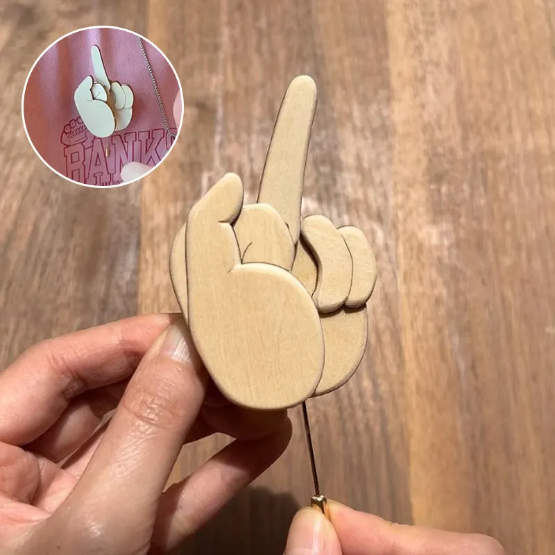 SAKER® Funny Wooden Finger Brooch