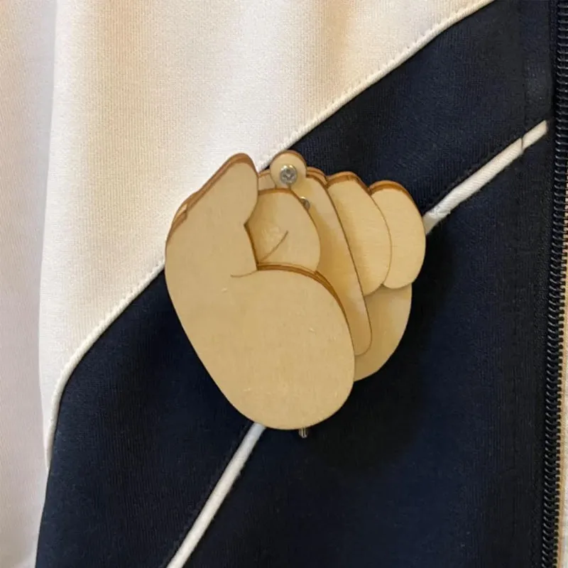 SAKER® Funny Wooden Finger Brooch