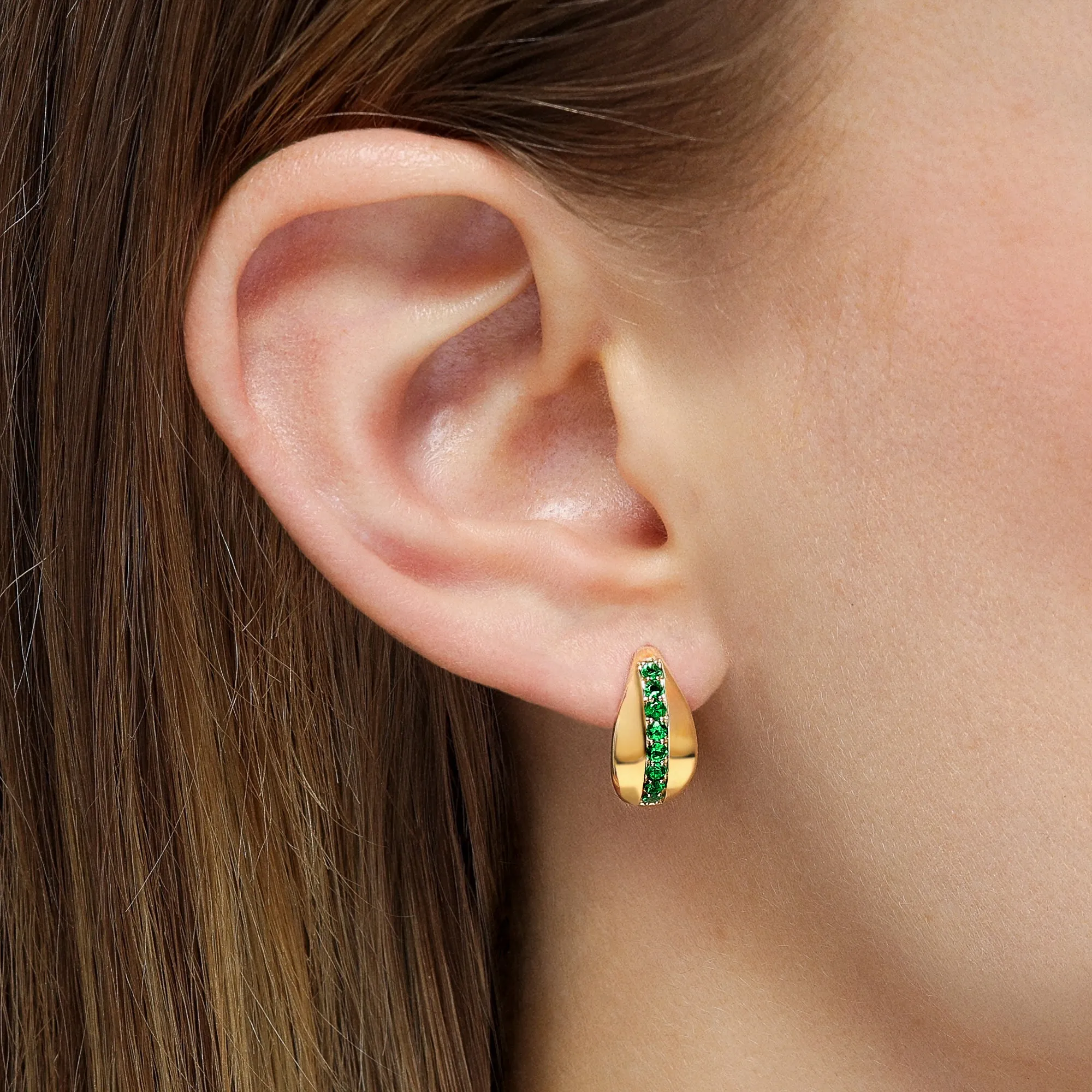 Saturn Emerald Huggie Earrings