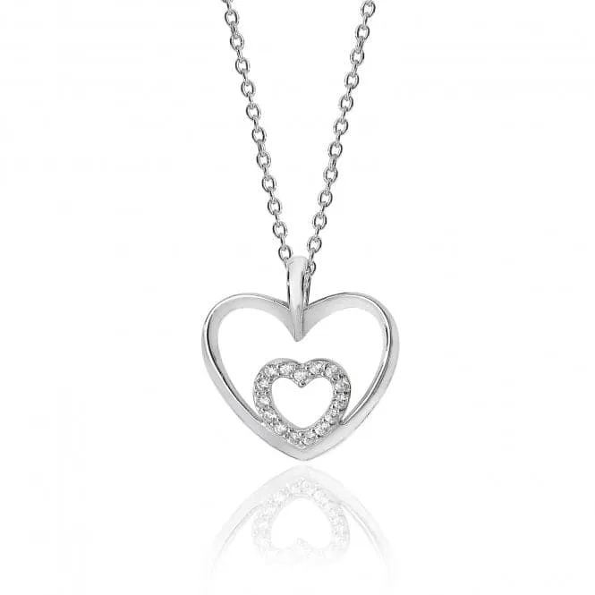 Silver & Co Double Heart Shape Plain Cubic Zirconia Chain Pendant SPG0032CZ