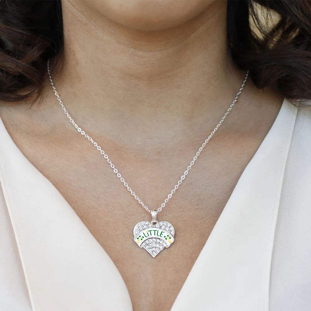 Silver Emerald Green and Canary Yellow Little Pave Heart Charm Classic Necklace