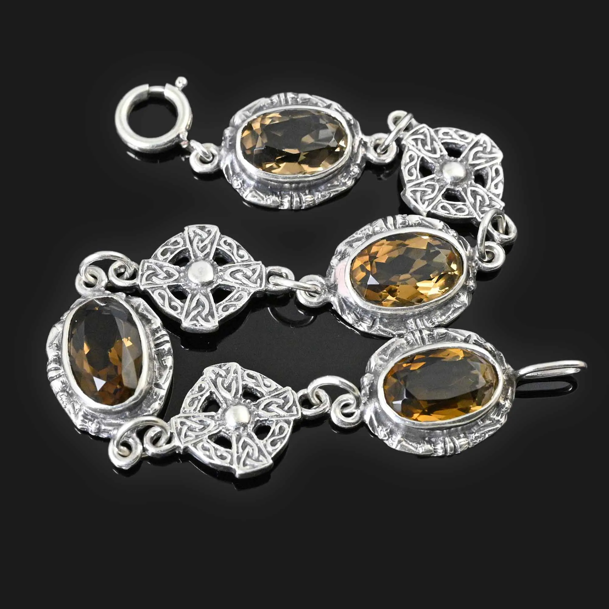 Silver Scottish Celtic Cross Citrine Bracelet