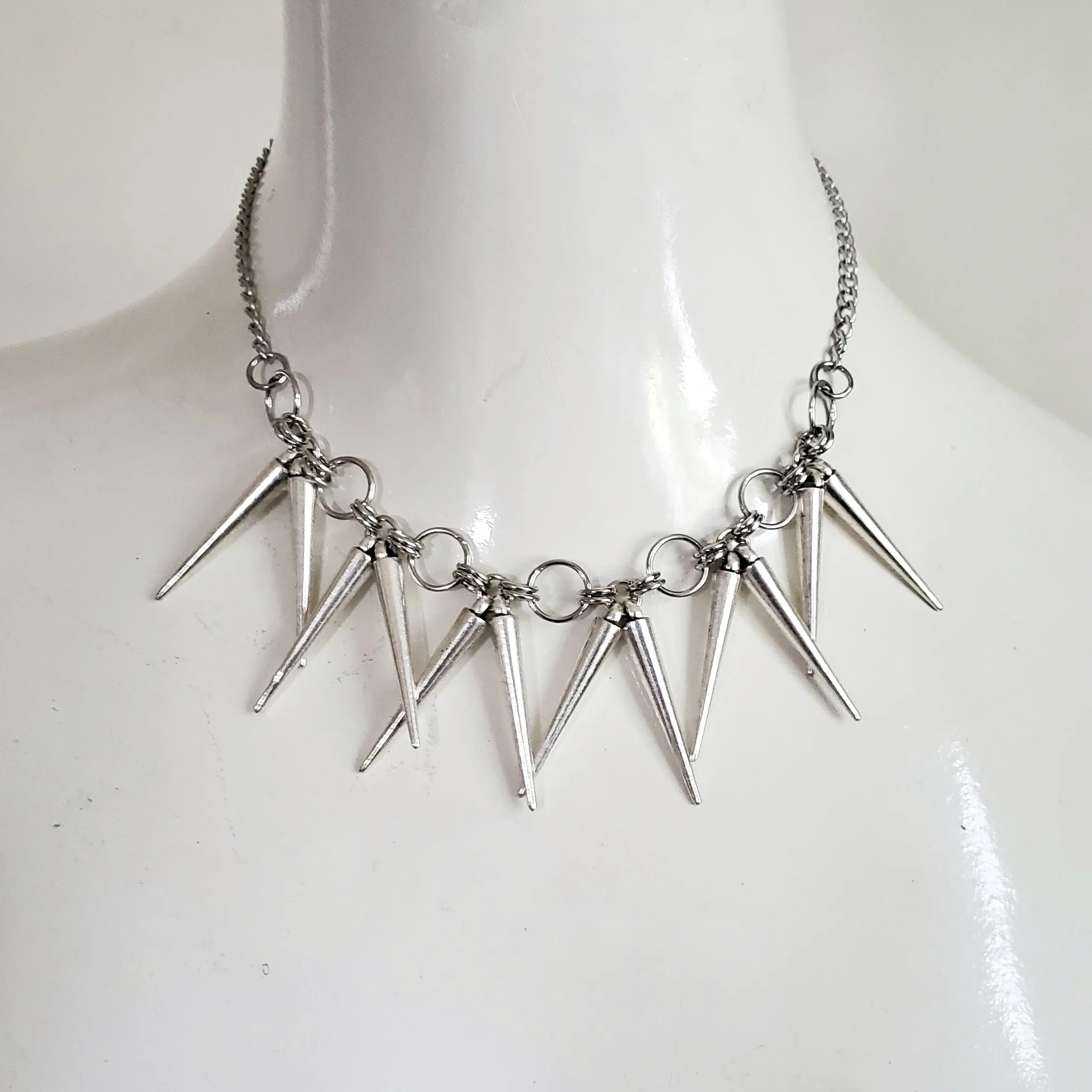 Silver Spike Thorn Barbed Wire Necklace Punk Jewelry