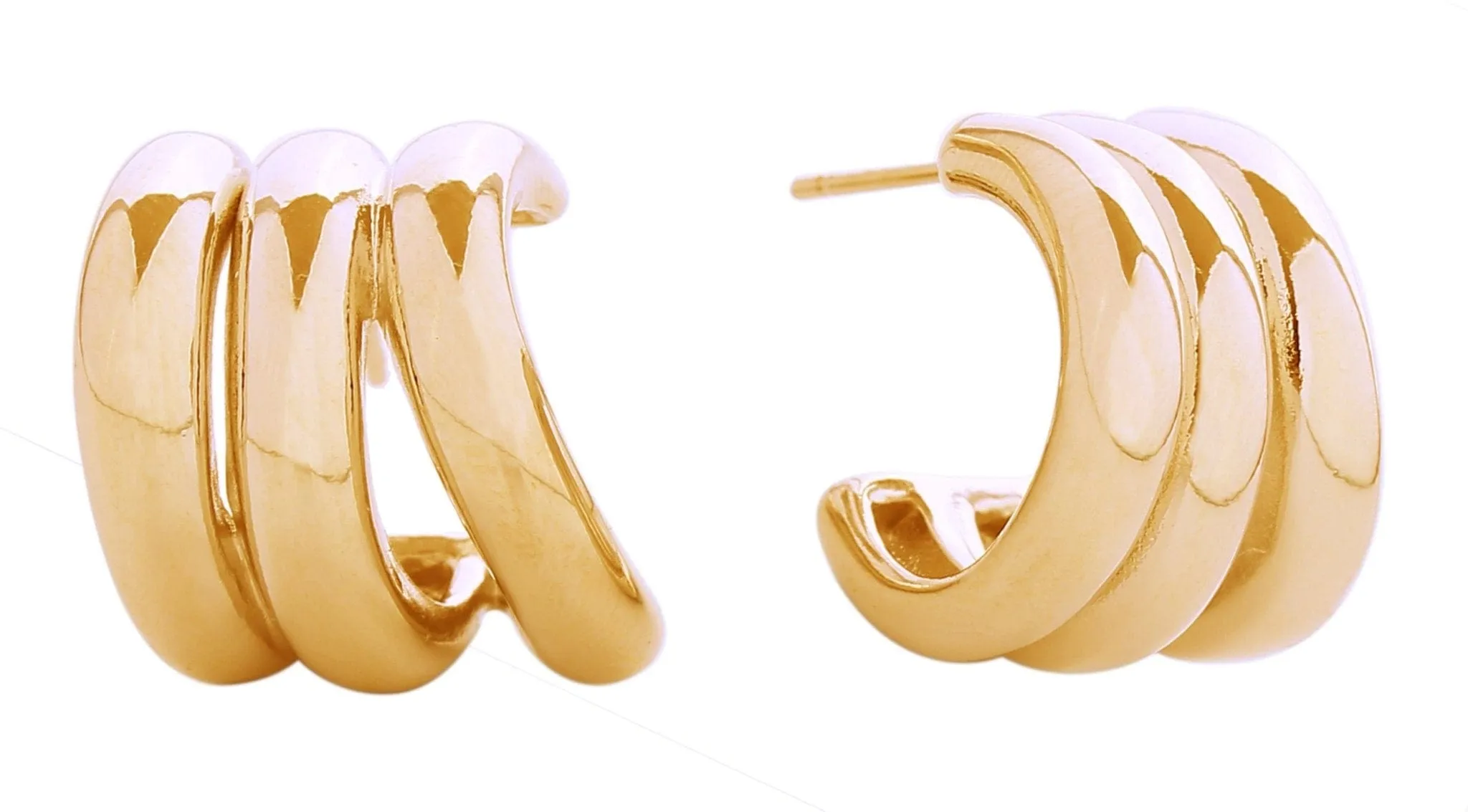 SJE310594 14K Mini Triple Hoop Post Earrings