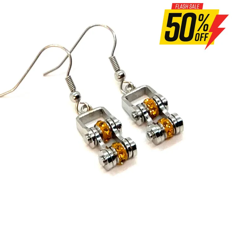 SK2217E November Edition Mini Mini 3/8" Wide Stainless Steel Citrine Imitation Crystal Earrings