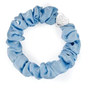 Sky Blue/Silver Heart Silk Scrunchie