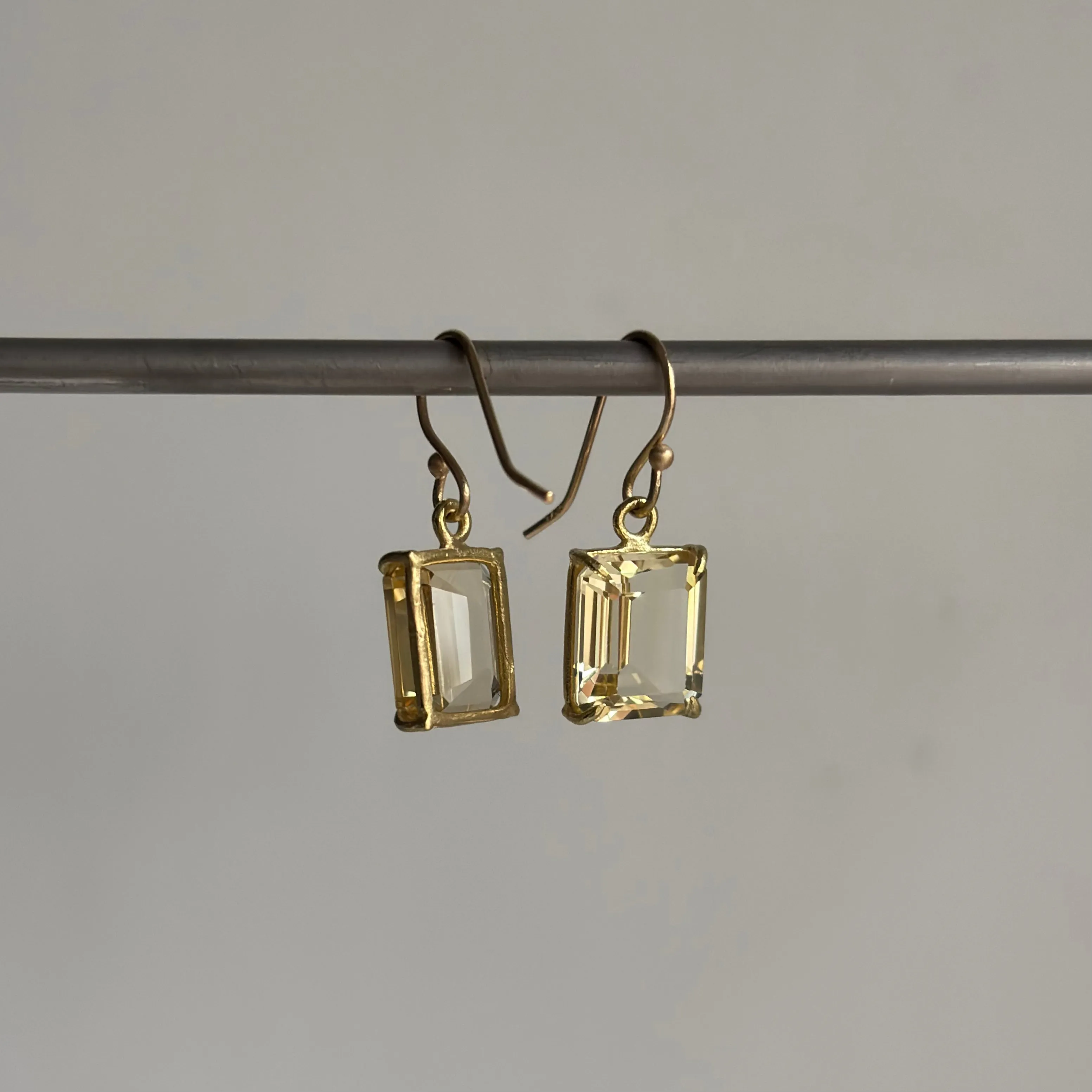 Small Emerald Cut Champagne Citrine Earrings