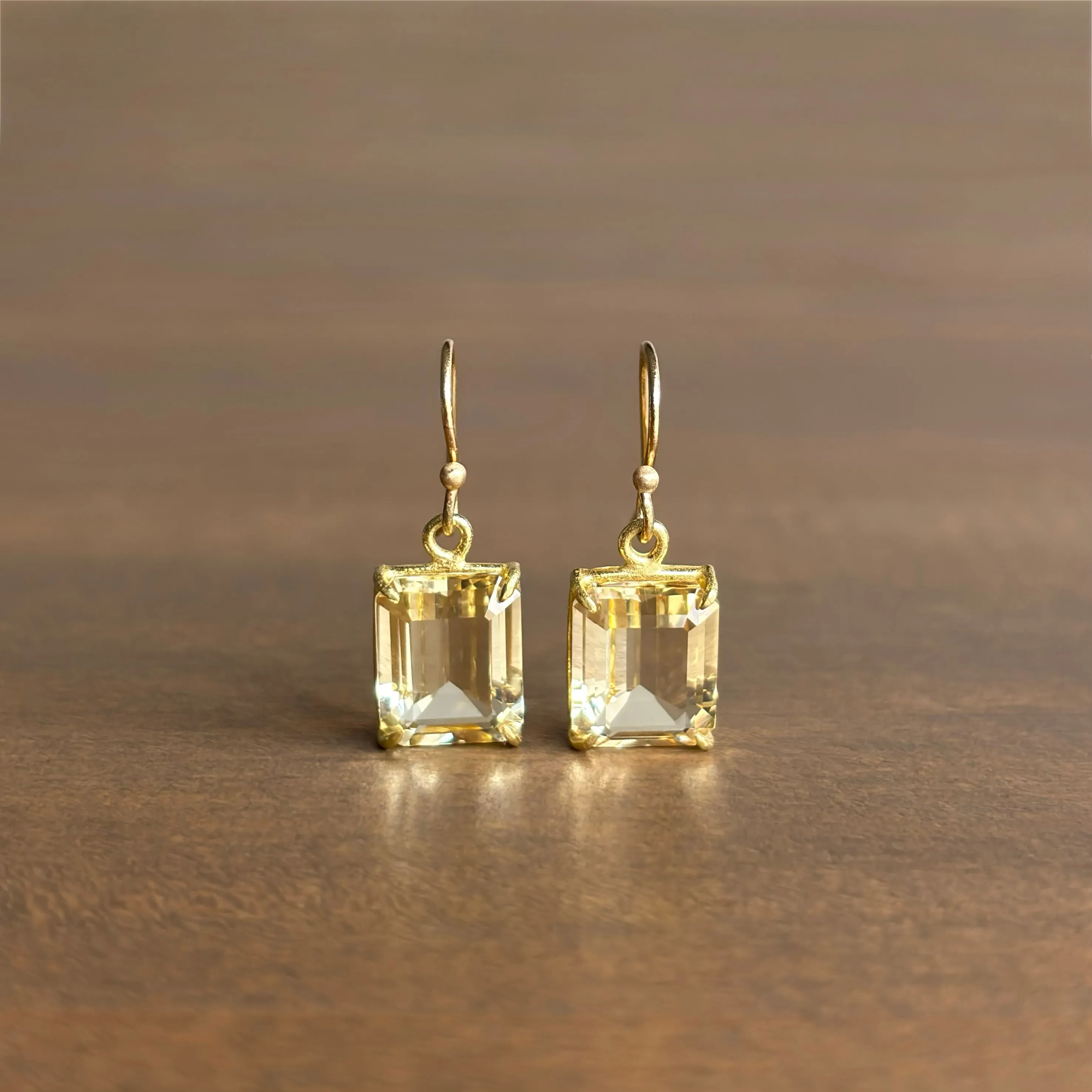 Small Emerald Cut Champagne Citrine Earrings