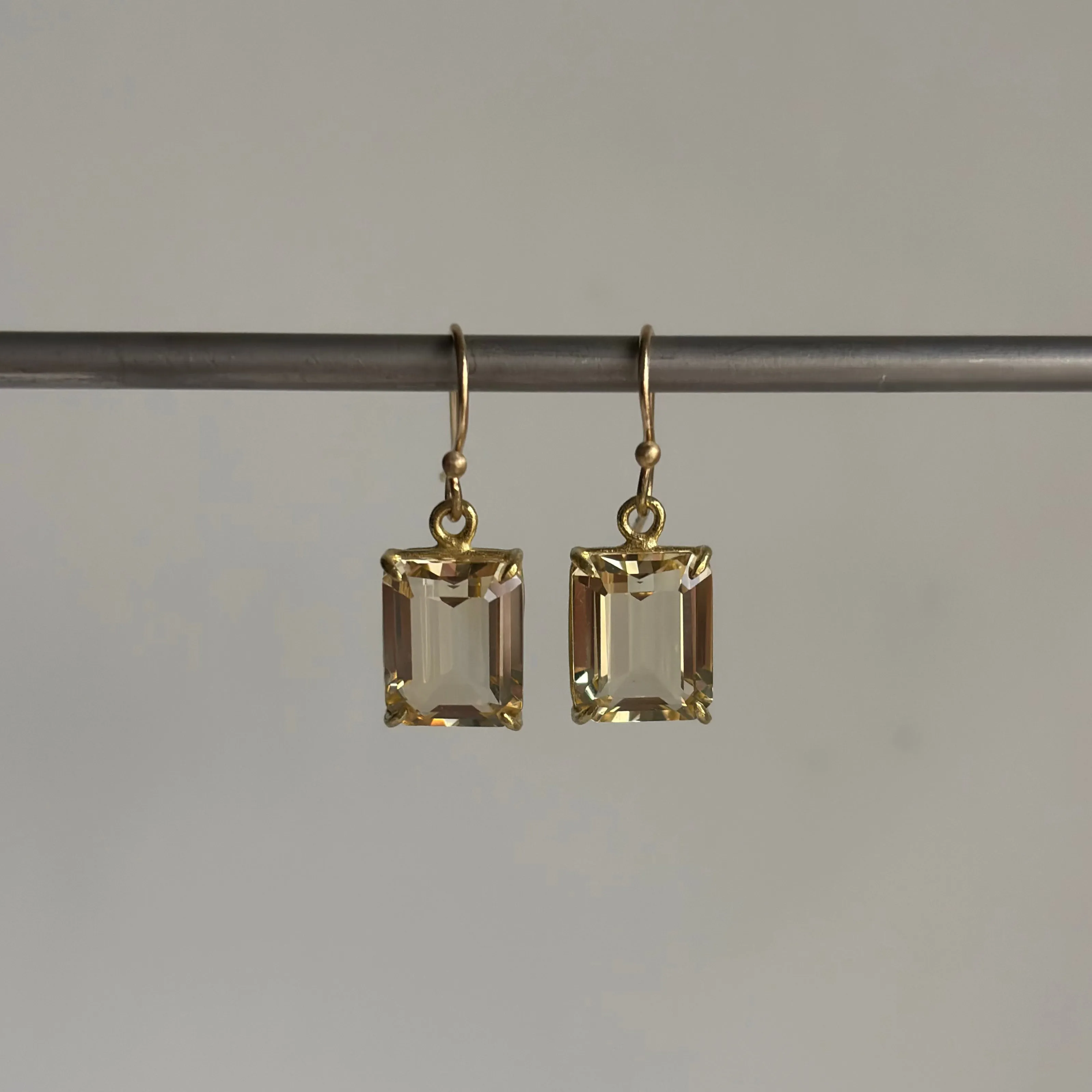 Small Emerald Cut Champagne Citrine Earrings