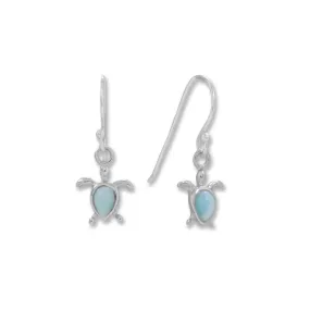 Small Rhodium Plated Larimar Sea Turtle French Wire Earrings