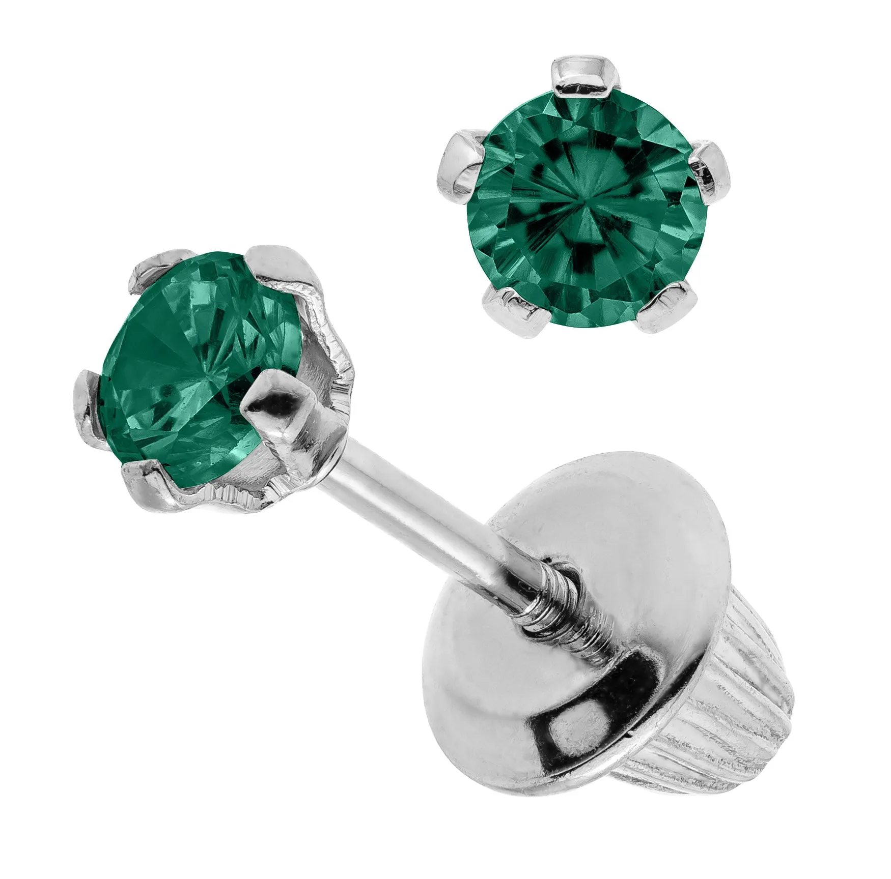 SS 3mm Synthetic Emerald Children's Earrings