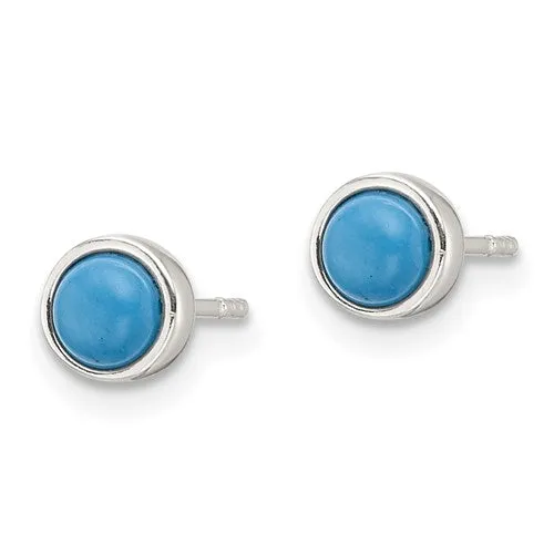 Sterling Silver 5mm Turquoise Bezel Stud Earrings