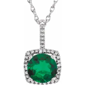 Sterling Silver 7 mm Lab-Grown Emerald & .015 CTW Natural Diamond 18" Necklace