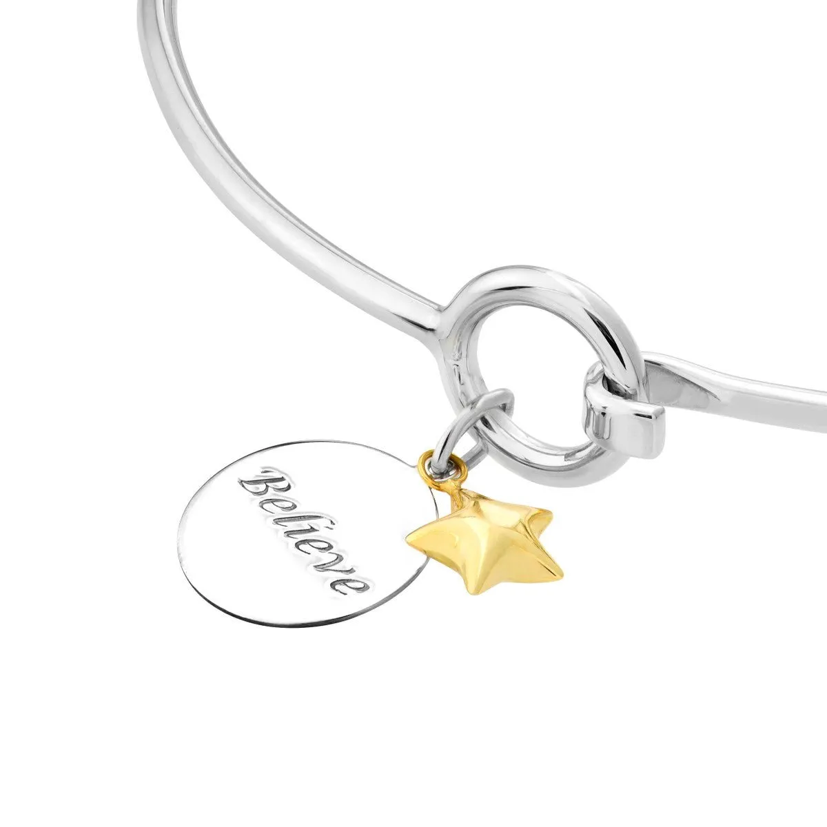 Sterling Silver Believe Bangle with Star Dangle