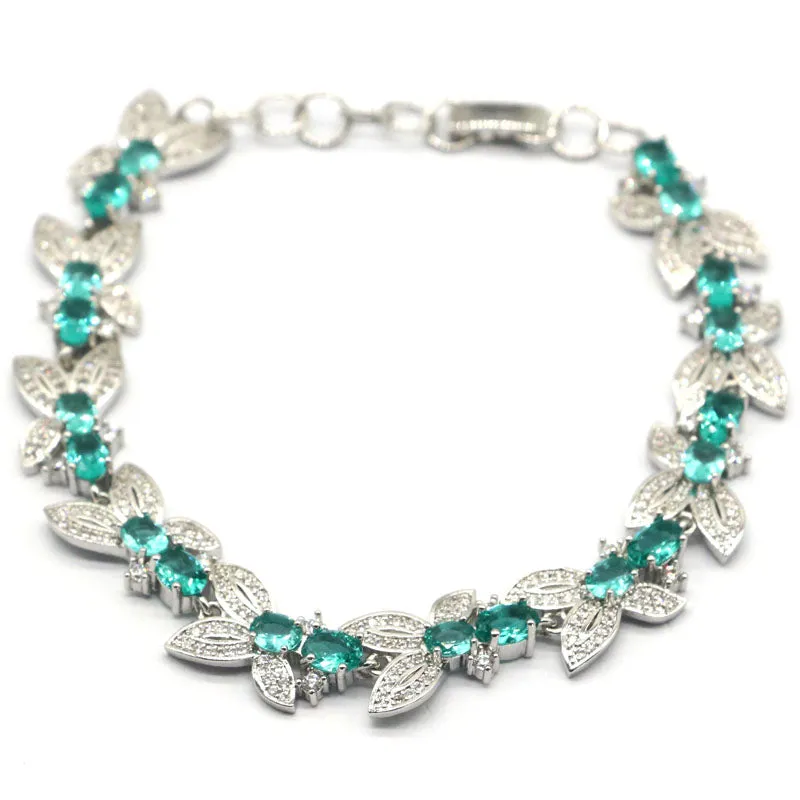 Sterling Silver Created Aquamarine CZ Tennis Bracelet