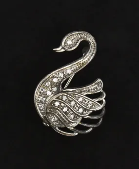 Sterling Silver Cubic Zirconia Swan Brooch